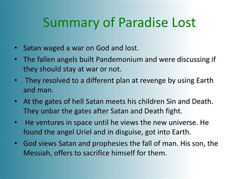 Paradise Lost by John Milton Plot Summary .